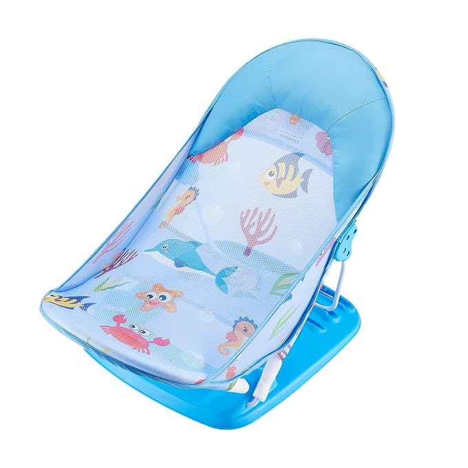 Baby Bath Seat 3 -in- 1 Foldable Sitting or Lying Baby Bath Support Anti-Slip with Adjustable 3 Reclining Positions Bath Lounger for Newborn Use in the Bathtub or Sink (Blue, 60cm*33cm*35cm)