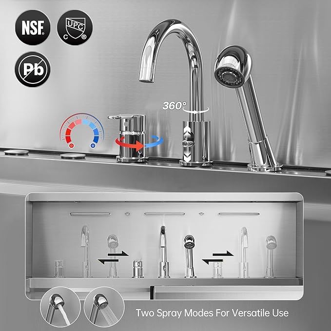 POLIMO Dog Washing Station with LED Display 50" (Right Ramp), 304 Stainless Steel Dog Bathtub for Large Medium Small Dogs, Professional Grooming Tub with Faucet, Storage Drawer, Floor Grate, Window