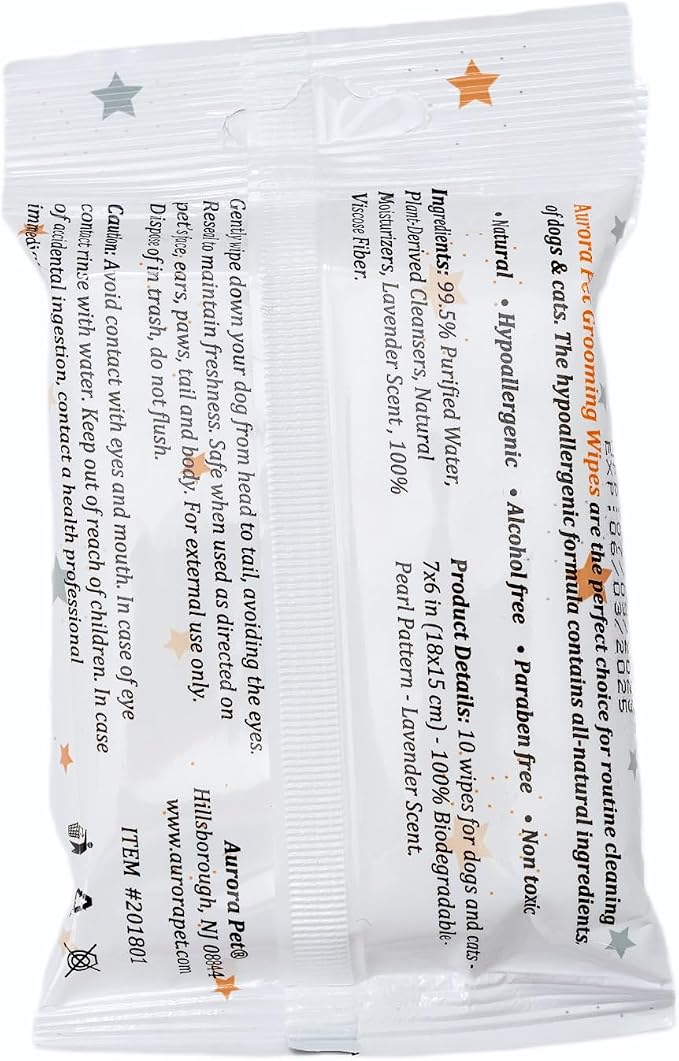 Aurora Pet Wipes – 100% Natural, Plant-Based Hypoallergenic Grooming Wipes for Dogs & Cats (120-Count Travel Pack)