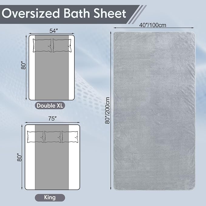 SmoothNovelty 4 Pack Bath Sheets 40 x 80 Inch Jumbo Extra Large Towels Set Oversized Quick Dry Coral Fleece Absorbent and Soft Lightweight Towels for Home Gym Travel Beach Spa Pool Hotel (Light Gray)