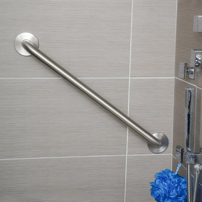 Amazon Basics Bathroom Safety Handicap Grab Bar, 16 Inch Length, 1.25 Inch Diameter, Sturdy Support, Holds up to 500LBs, ADA Compliant, Stainless Steel