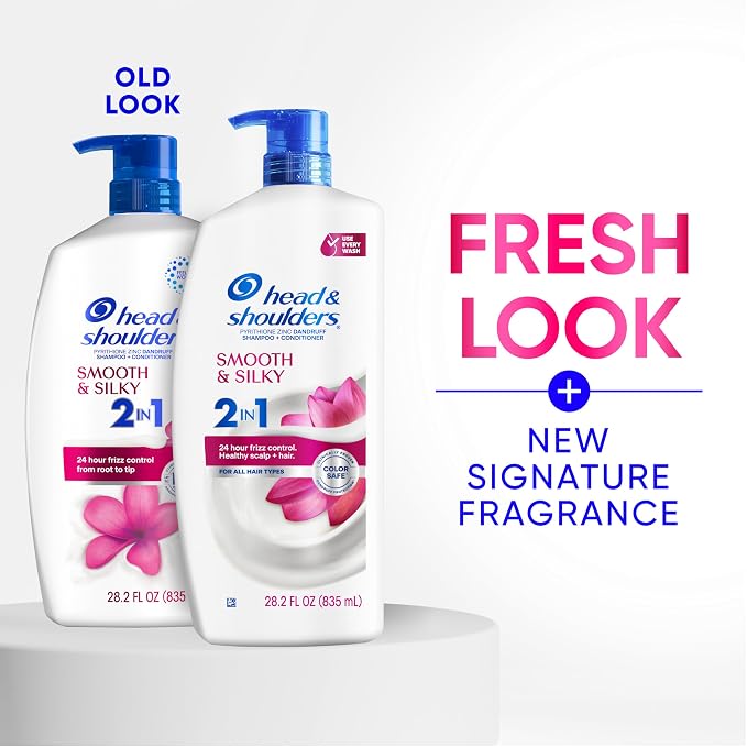Head & Shoulders Anti-Dandruff Shampoo and Conditioner for Women | Smooth & Silky 2-in-1 | 1% Pyrithione Zinc, 24-Hour Frizz Control, Soothes Dry & Itchy Scalp, Healthy, Shiny & Smooth, 28.2 Fl Oz