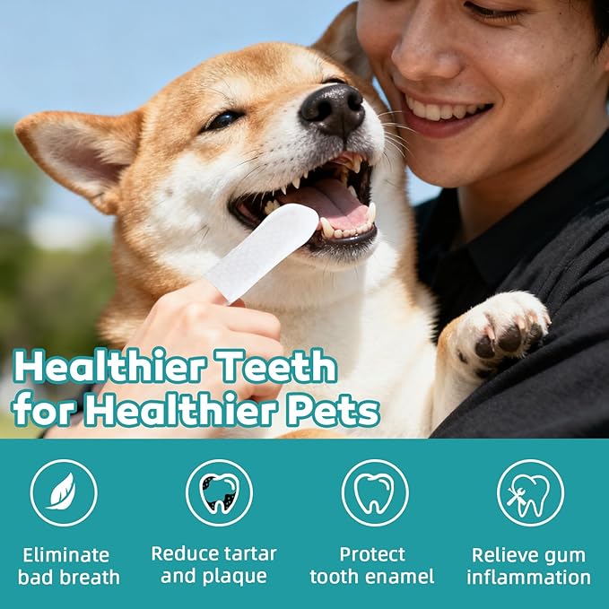 Teeth Cleaning Wipes for Dogs & Cats, Natural Formula Dog Finger Toothbrush Wipes Remove Plaque & Tartar Buildup, No-Rinse Disposable Dog Dental Care Finger Wipes(100 PCS)