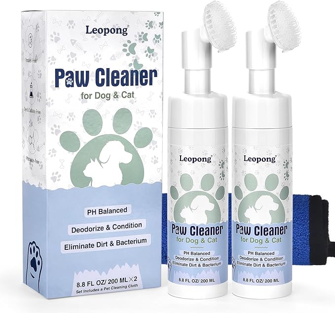 Leopong Dog Paw Cleaner, Waterless Foam for Dogs & Cats, 2 Pack