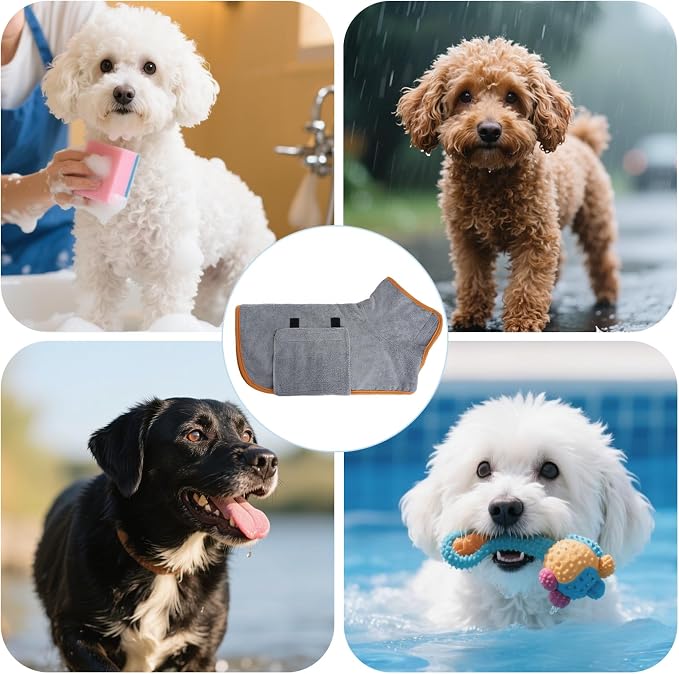 Dog Bathrobe Super Absorbent Dog Towels Microfiber Bath Robe Towel for After Bath Warm Keeping Dogs Cold Weather Coats