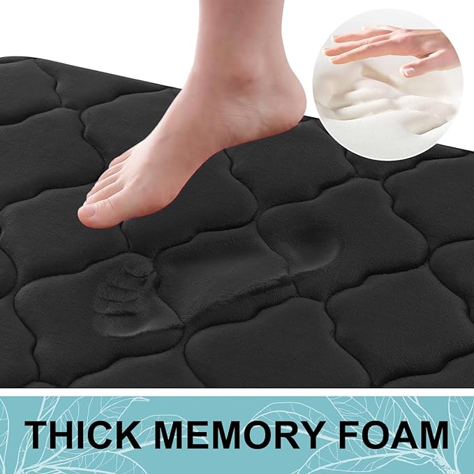 OLANLY Memory Foam Bath Mat Rug 70x24, Soft and Absorbent Bathroom Rugs, Non-Slip, Comfortable, Machine Washable Bath Carpet for Bathroom Floor, Tub, Shower and Home Decor Accessories, Black