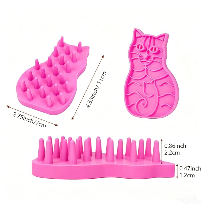 Pet Bath & Massage Brush,Pet Grooming Brush,Soft Rubber Scrubber for Brushing,Massaging,Bathing,Shampooing and Reducing Hairballs (Pink, Style 1)
