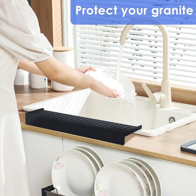 Adorila Silicone Sink Edge Protector Splash Guards, 6" x 20" Splash Guard for Bathtub & Kitchen Sink (Black)
