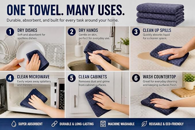 Serafina Home Eggplant Purple Kitchen Hand Dish Towels: Oversized 28" x 18", 100% Cotton Cloth Soft Cleaning Drying Absorbent Textured Design, Set of 3 Multipurpose for Everyday Use