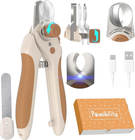 Pawsibility Pet Nail Clipper PRO 2027 - Quick-Vision LED Light | 2-Stage Adjustable Professional Grade Stainless Sharp Blade | Adjustable Magnifier Safety Guard - [for Medium and Large Dogs]