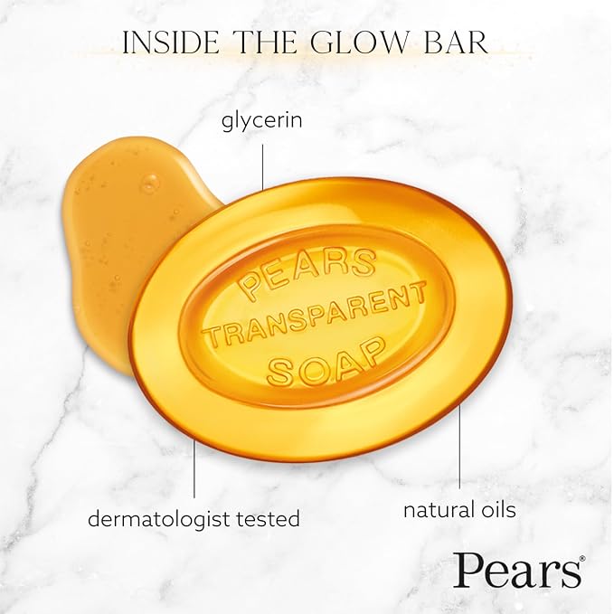 Pears Soap, Pure & Gentle with Natural Oils, 3-Pack – Transparent Amber Glycerin Soap for Pampered, Glowing Skin, 3.53 Oz Ea