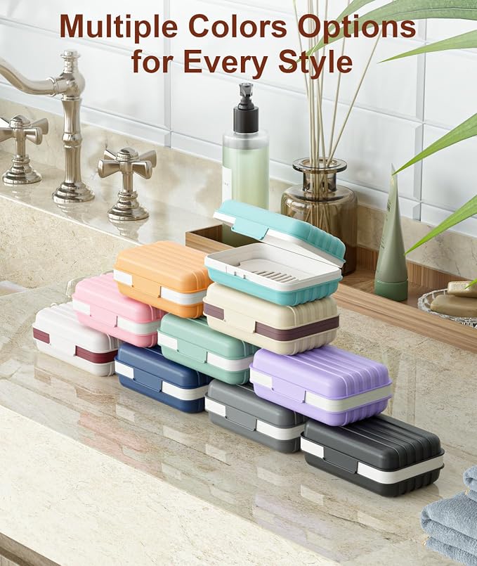 Quatish Leakproof Bar Soap Holder Dish with Lid for Shower, Portable Travel Soap Case Box for Gym, Camping, Hiking, Outdoor Use, Travel Size Toiletries Essentials, Keeps Soap Dry, Black