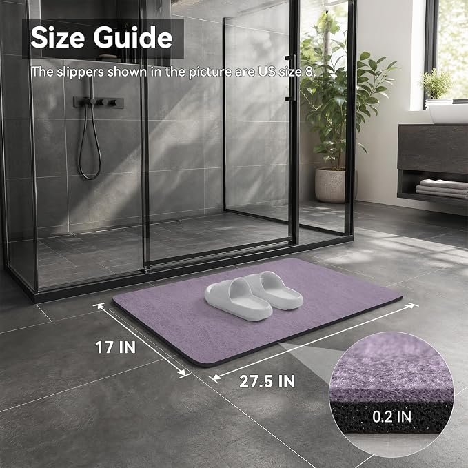 MontVoo -Bath Mat Rug-Rubber Backing Non Slip Quick Dry Absorbent Thin Bathroom Rugs Fit Under Door-Faux Suede Surface Bathroom Floor Mats-Shower Rug for in Front of Bathtub Shower Lavender 17"x27.5"