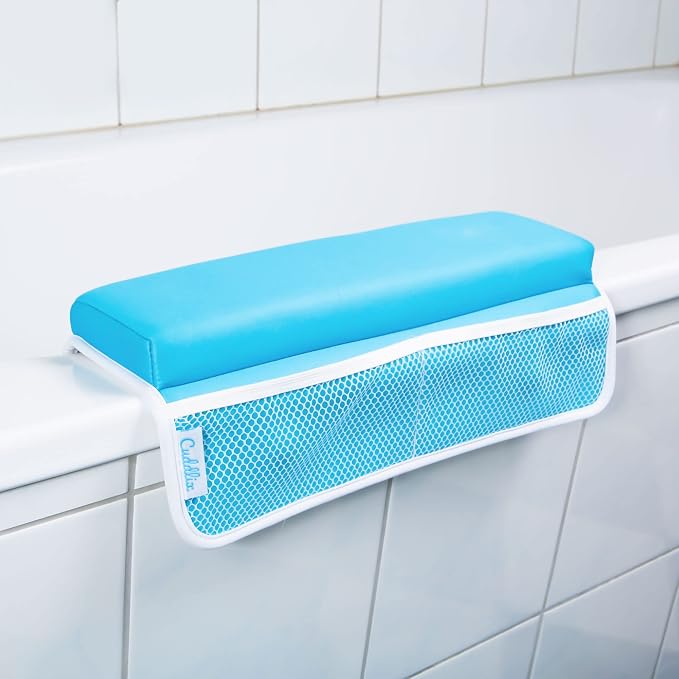Cuddlix Baby Kneeler and Elbow Rest Pad Set for Baby Bathing Parents, Extra Thick Soft Mat with Organizer Pockets - Painless Kneeling Quick Drying Non-Slip for Newborn, Baby Blue