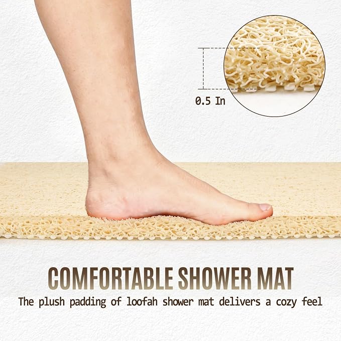 Joyhalo Shower Mat Bathtub Mat Non Slip, Bathmats Non Slip, Quick Drying Foot Scrubber Loofah Mats for Shower, Tub, Bathroom, Home, 17x24inch, Beige