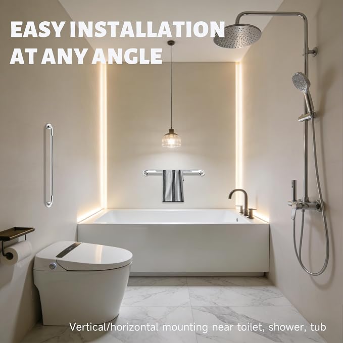 40 Inch Shower Grab Bar 1.25" Dia, 2 Pack Chrome Anti Slip Bathroom Grab Bar, 304 Stainless Steel Knurled Handicap Grab Bars, Safety Support Handrail,Bath Shower Handle for Elderly Injury Senior