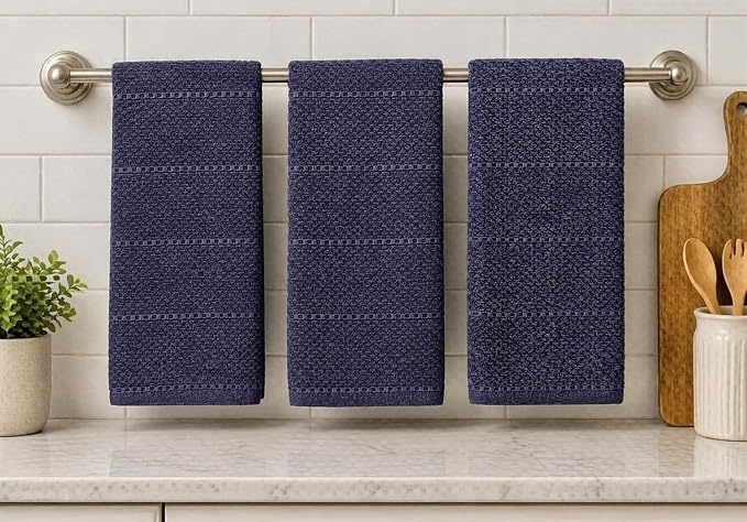 Serafina Home Eggplant Purple Kitchen Hand Dish Towels: Oversized 28" x 18", 100% Cotton Cloth Soft Cleaning Drying Absorbent Textured Design, Set of 3 Multipurpose for Everyday Use