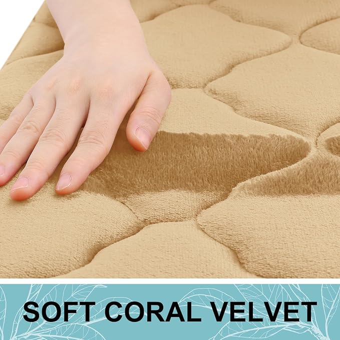 OLANLY Memory Foam Bath Mat Rug 47x24, Ultra Soft and Absorbent Bathroom Rugs, Non-Slip, Comfortable, Machine Washable Bath Carpet for Bathroom Floor, Tub, Shower and Home Decor Accessories, Beige