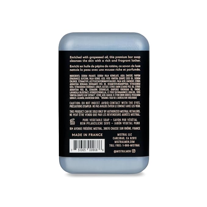 Mistral Silver Agave Luxury Bar Soap for Men | Men’s Natural Soap Bar | Paraben, Phthalates Free | Moisturizing & Triple-Milled Natural Soap for Men - Made in France | Large, 8.8 oz