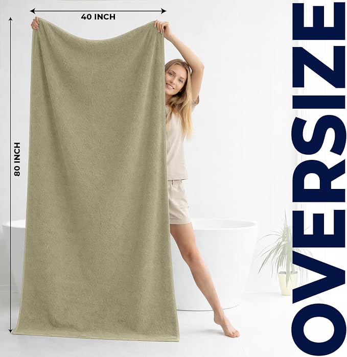 DAN RIVER Pack of 1 Jumbo Bath Sheet 40x80 Inches, Extra Large Bath Towels, Luxury Quick Dry Cotton Oversized Towel for Bathroom - Beige