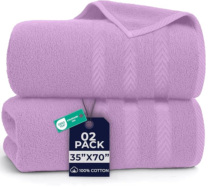 DAN RIVER 2 Pack Luxury Bath Sheets 35x70, 600 GSM, Soft & Quick Dry 100% Ring Spun Cotton Towels Ideal for Hotels, Spas, Gyms & Salons Extra Large, Lavender