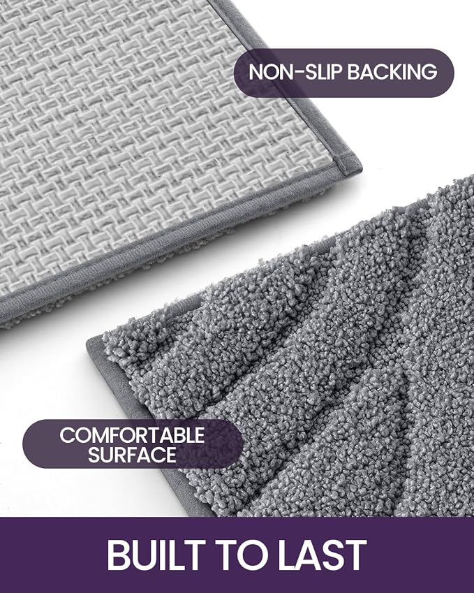 DEXI Bathroom Rugs 43x24, Extra Soft Absorbent Bath Mat, Non Slip Bathmat for Bathroom Floor, Machine Washable Rugs for Shower Floor, Dark Grey