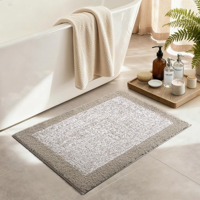 Bathroom Rugs 30x20 Non Slip Washable, Bath Mat for Bathroom Floor Tub, Soft Absorbent Quick Dry Mats for Shower, Bathtub,Home Decor（Greige）