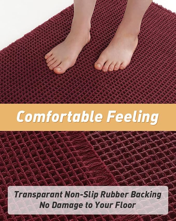 Upgraded Waffle Runner Rug, Super Absorbent Non Slip Bath Mats for Bathroom Floor, Washable Bathroom Runner Rug with Tassels, Ideal for Hallway Bedroom Laundry Room, Burgundy, 2'x 5'(24" x 60")