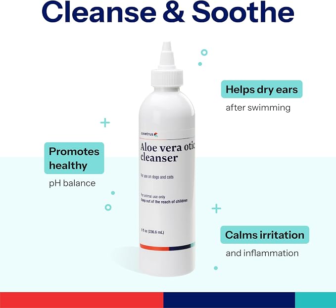 Covetrus Aloe Otic Ear Cleaning Solution for Dogs & Cats, Gentle Routine Ear Cleanser with Aloe Vera, Helps Remove Wax & Dry Ears, 8 oz