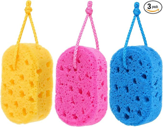 3 Pcs Exfoliating Bath Sponge, Soft Shower Loofah Body Scrubber Set | Soft Body Scrubbers Create Rich Lather And Gently Exfoliate For Smooth Skin, Reusable Shower Poufs With Vibrant Colors
