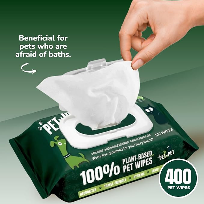 PET N PET 100% Plant Based Dog Wipes for Paws and Butt, 400 Counts Hypoallergenic Unscented Dog Pet Wipes, 8" x 8"