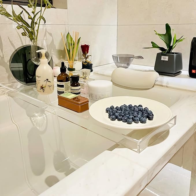 Clear Acrylic Bathtub Tray – Waterproof & Stylish Bath Caddy | Luxury Tub Tray for Relaxation (29.9" x 7.87" x 1.18")