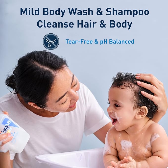 CeraVe Baby Wash & Shampoo, Fragrance, Paraben, & Sulfate Free Shampoo for Tear-Free Baby Bath Time, 8 Ounce