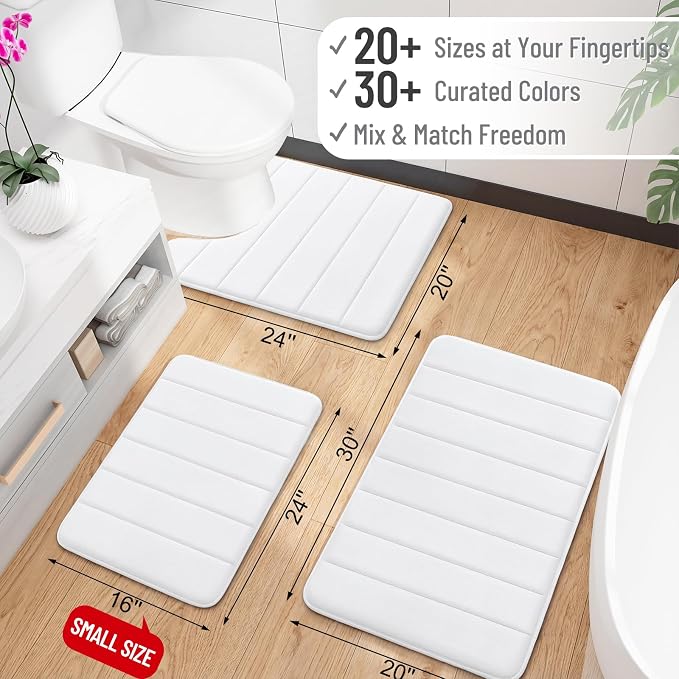 OLANLY Memory Foam Bath Mat 44x32, Super Soft Absorbent Bathroom Rugs, Quick Dry, Machine Washable Shower Floor Rugs, Bathmat Carpet, Bathroom Home Decor Accessories, White