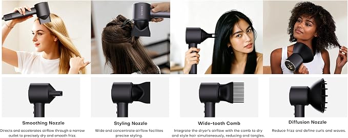 AI Technology Blow Dryer Diffuser, Smart Hair Dryers for Women, Hair Diffuser for Curly Hair, Diffuser Hair Dryer Hair Blow Dryer, Ionic Hair Dryer, 7 Mode with 4 Magnetic Attachments