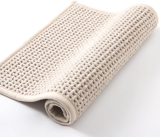 Bathroom Rugs Non Slip Washable, Super Absorbent Thin Bath Mat for Small Quick Dry Low Pile Bathroom Rug, (Khaki, 24″x16″)