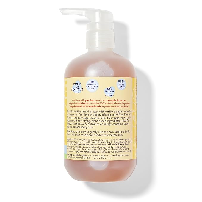 California Baby Calendula Baby Shampoo + Baby Wash | 100% Plant-Based | Soothing Lavender Body Wash | Sensitive Skin | Hypoallergenic | 19 oz (2-Pack)
