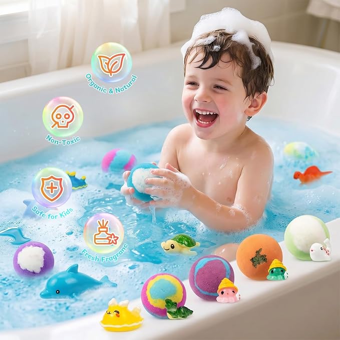 Bath Bombs with Toys Inside, 12 Pack Kids Bath Bombs with Surprise Inside, Play Fizz Bubble Bath Bomb for Boys Girls, Natural Organic Non Toxic Bath Ball Gift Set for Women Men