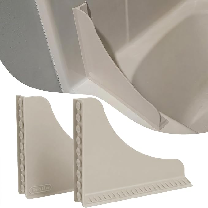 Roslim No-Adhesive Silicone Shower Corner Splash Guard, Reusable Suction Cup Water Blocker for Walk-in Showers & Bathtubs, Leak-Proof Seal Keeps Floor Dry, 2-Pack, Taupe（Small）