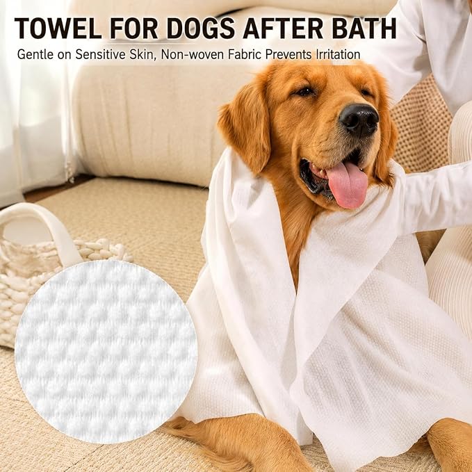 3 Pcs Non-Woven Disposable Dog Towels for Drying Dogs Large, 55X27" | Bath Towel, Ultra Soft & Absorbent for Puppies, Kittens and Large Dog and Cat After Bathing, Swimming, Rain, Grooming