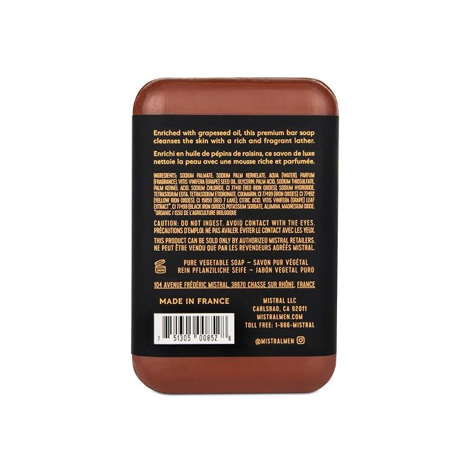 Mistral Mahogany Rum Luxury Bar Soap for Men | Men’s Natural Soap Bar | Paraben, Phthalates Free | Moisturizing & Triple-Milled Natural Soap for Men - Made in France | Large, 8.8 oz