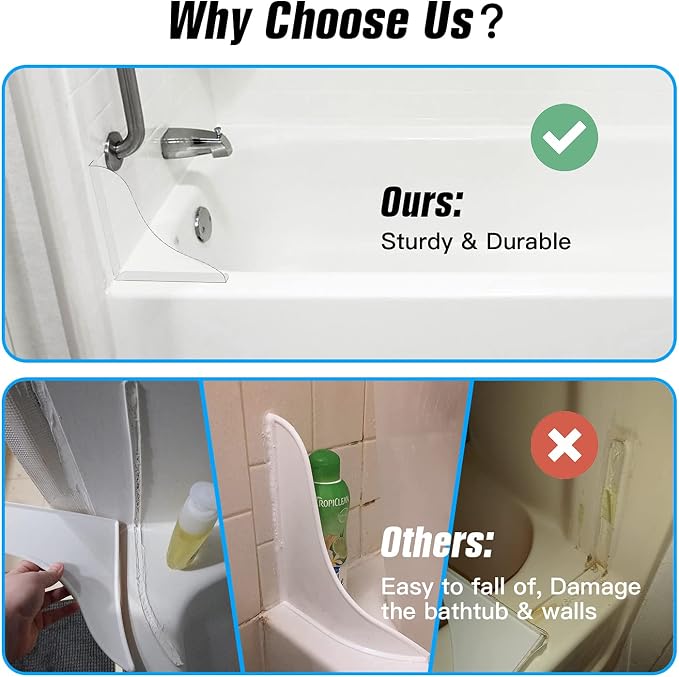 Tiga 2 Pieces Bathtub Shower Splash Guard, Bathroom Bath Tub Splash Guards with 3M Super Viscose, Perfectly Matched to Shower Curtain Weights
