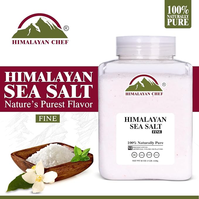 Himalayan Chef Sea Salt Fine Grain Himalayan Salt, 5 lbs Bulk Bag - 100% Natural, Unrefined, Kosher, Rich in 84 Organic Minerals for Cooking, Seasoning