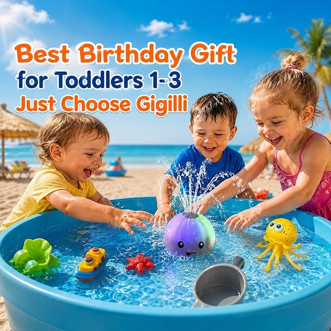 Gigilli Bath Toys for Kids, Baby Bath Toys, Pool Water Toys for Toddlers, Babies Boy Girl Gifts, Light Up Whale Bath Toy Sprinkler, Birthday Bathtub Fountain Toy