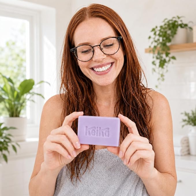 Keika Lavender Soap Bar with Purple Kaolin Clay for Face & Body, Natural Relaxing Spa Bath & Shower Cleanser, 5 oz.