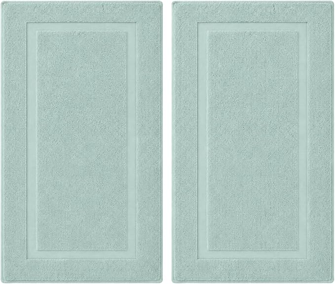 SALBAKOS 100% Turkish Cotton Bath Mat Towel Set of 2 Piece | 20x34 in Large Bath Mats | Luxury Hotel Quality, Thick, Absorbent, Quick Dry Bathmats for Bathroom & Toilet (Seafoam Green, 2 Bath Mats)
