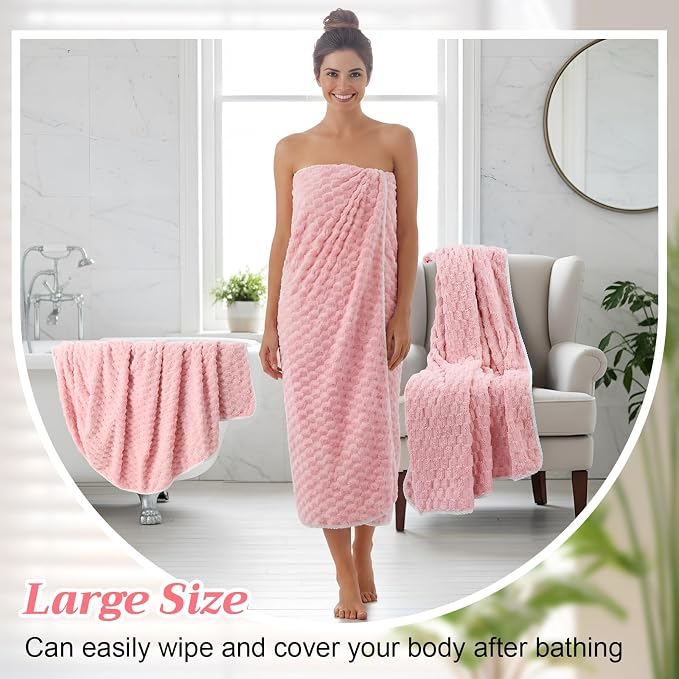 Peryiter 4 Pcs Oversized Bath Towels 40 x 80 Inch Extra Large Pink Bath Sheets for Adults Jumbo Microfiber Towel Coral Velvet Highly Absorbent Bathroom Towels for Adults Home Beach