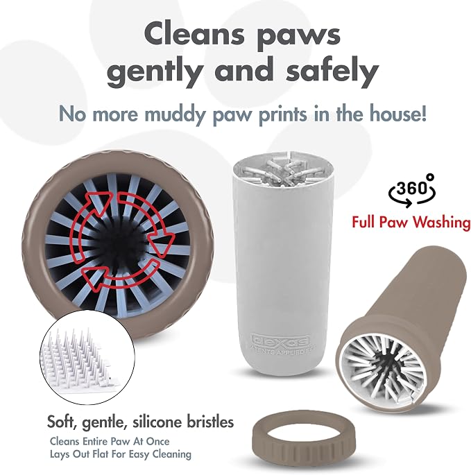 Dexas MudBuster Large Dog Paw Cleaner, Taupe, Fits 2.5"-3.5" Wide Paws, Gentle Silicone Bristles for Quick, Easy Cleaning
