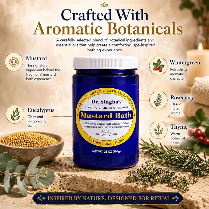 Dr. Singha's Mustard Bath Soak – Aromatherapy Bath Salts with Mustard Seed & Essential Oils for Muscle Relaxation, Stress Relief & Soothing – Epsom Salt Alternative, 28 oz