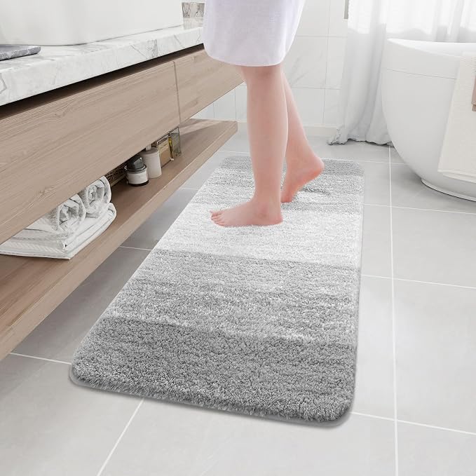 Arotive Microfiber Bathroom Rugs, Shaggy Soft and Absorbent Bath Rug, Thick Plush Machine Washable Dry Bath Mats for Bathroom, Tub and Shower, 47x17, Light Grey, Rectangular